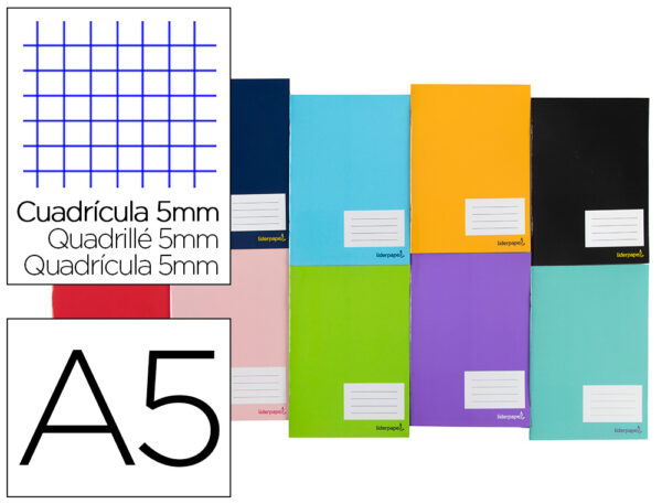 Libreta liderpapel smart a5 tapa blanda 80 hojas 60 g/m2 cuadro 5 mm con margen colores surtidos