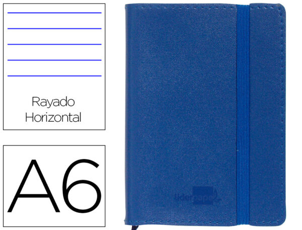 Libreta liderpapel simil piel a6 120 hojas 70g/m2 horizontal sin margen azul