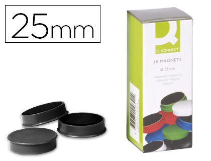 Imanes para sujecion q-connect ideal para pizarras magneticas 25 mm negro  blister de 10 imanes - Figurex Madrid